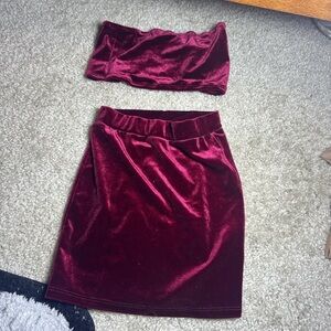 SHEIN Velvet Burgundy Pencil Skirt Set